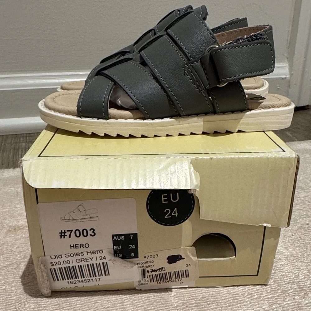 New Old Soles Kids Charcoal Leather Fisherman Sandals
